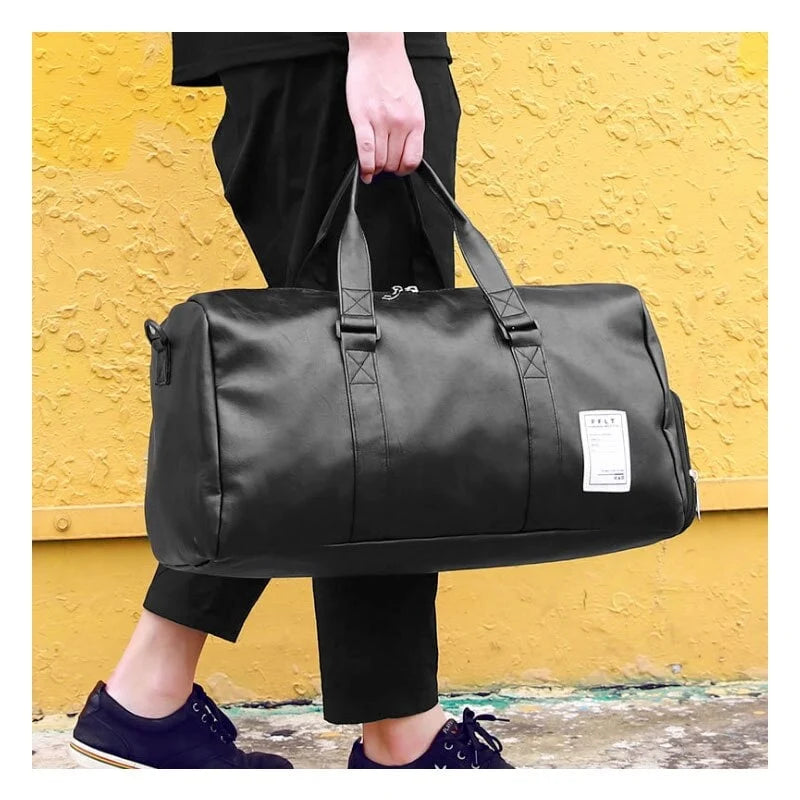 Duffel Bag Water-Resistant Faux Leather Detachable Strap Zippered Pocket