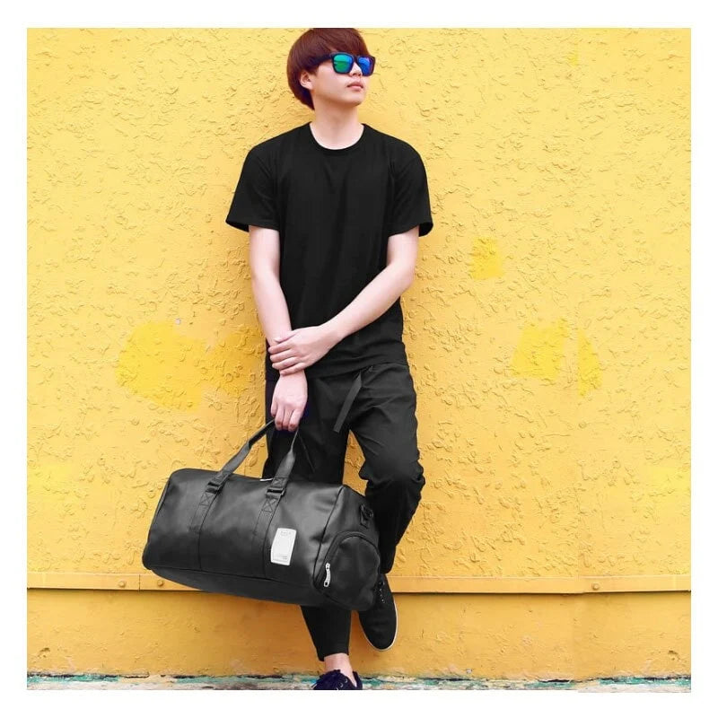 Duffel Bag Water-Resistant Faux Leather Detachable Strap Zippered Pocket