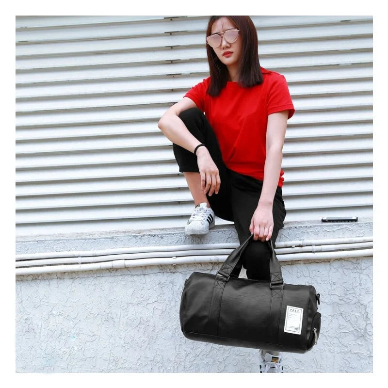 Duffel Bag Water-Resistant Faux Leather Detachable Strap Zippered Pocket