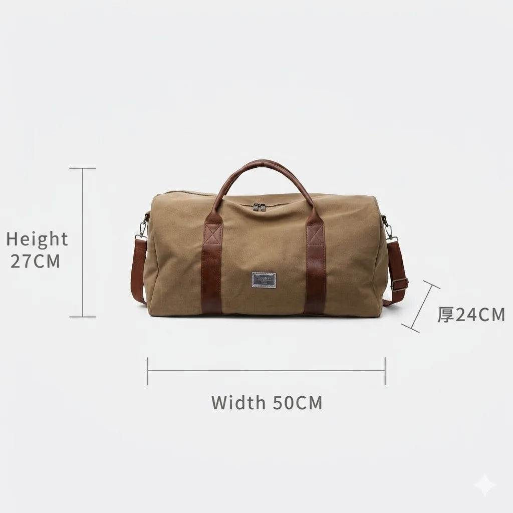 Duffle Bag Large Capacity Washed Canvas & Leather Accents