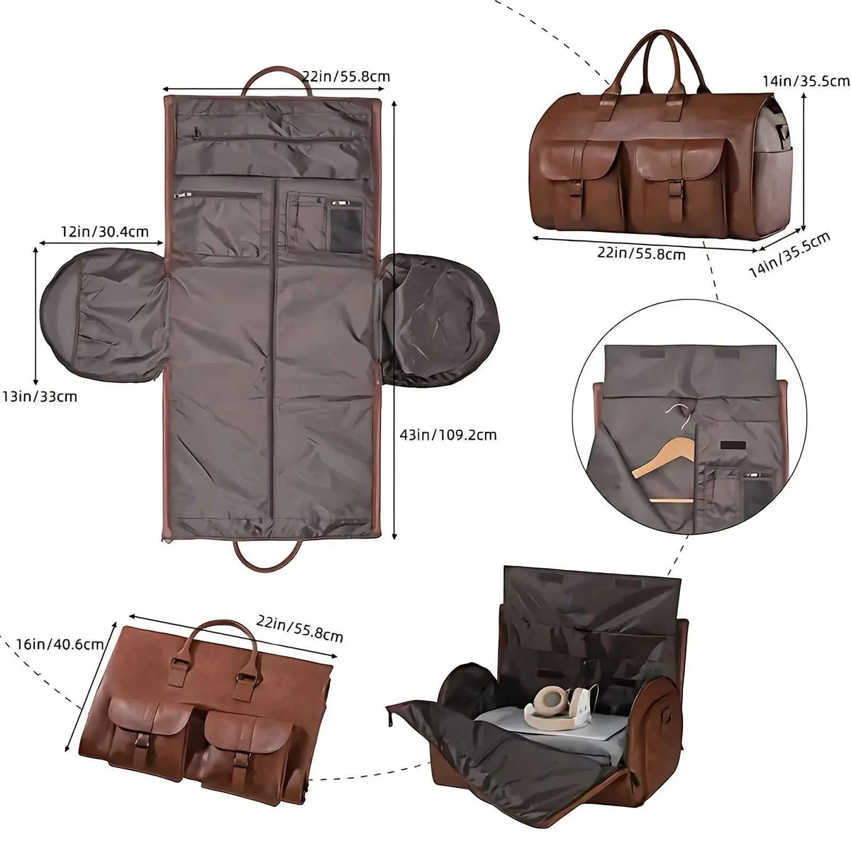 Duffle Bag Premium Leather Spacious Interior 22 Inch Carry-On