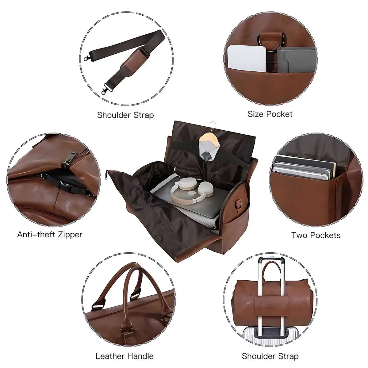 Duffle Bag Premium Leather Spacious Interior 22 Inch Carry-On
