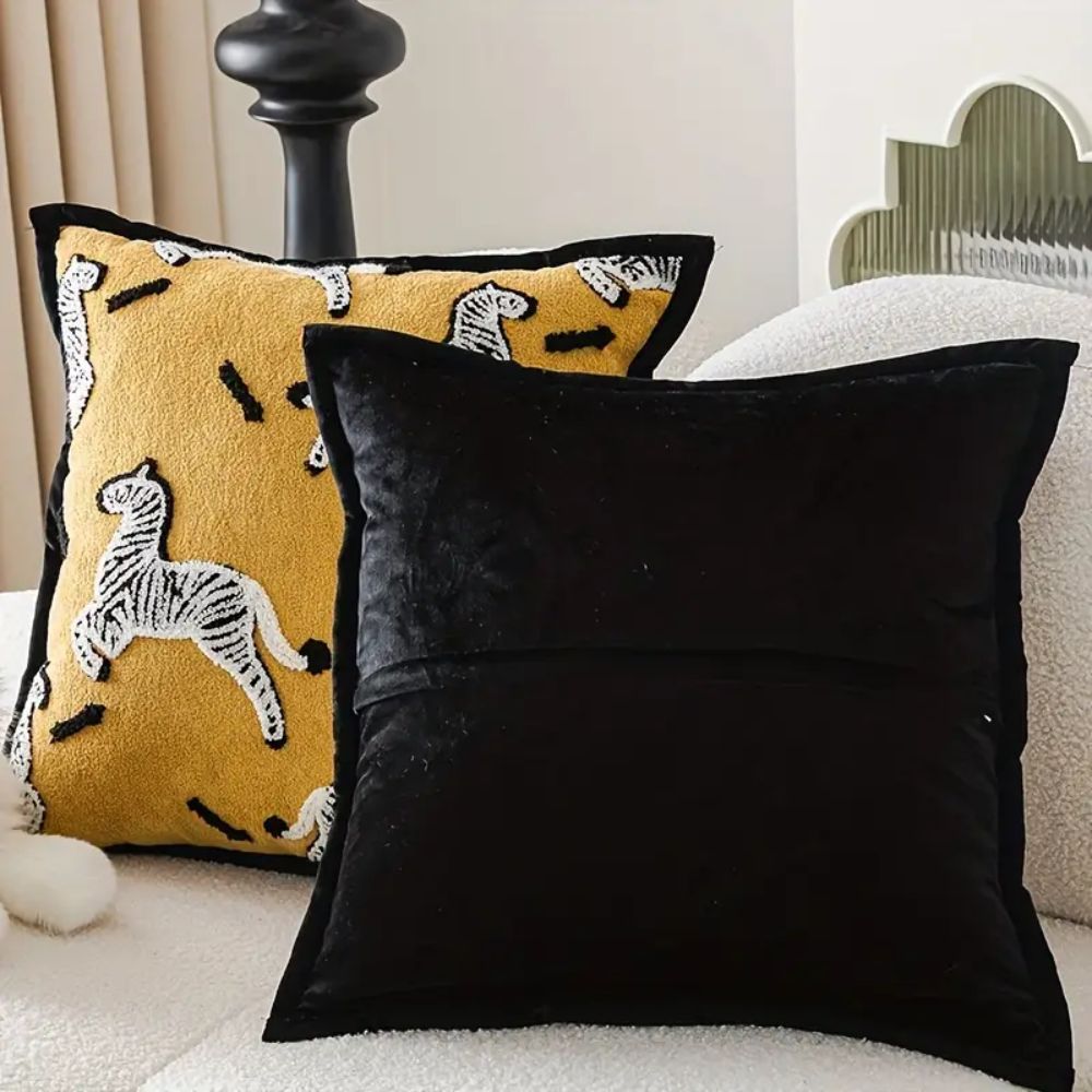 Durable Chenille Embroidered Zebra Cushion Cover (Zip Closure)
