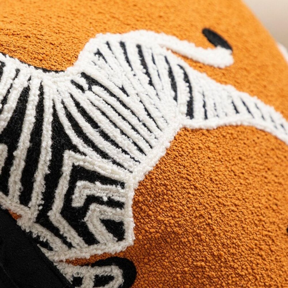 Durable Chenille Embroidered Zebra Cushion Cover (Zip Closure)