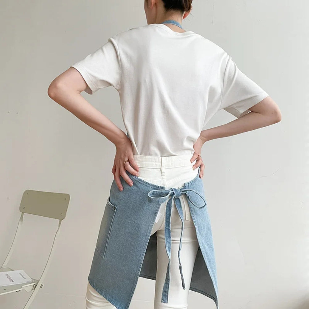 Durable Cotton Denim Front-Pocket Apron (Machine Washable)
