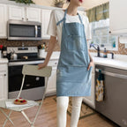 Durable Cotton Denim Front-Pocket Apron (Machine Washable)