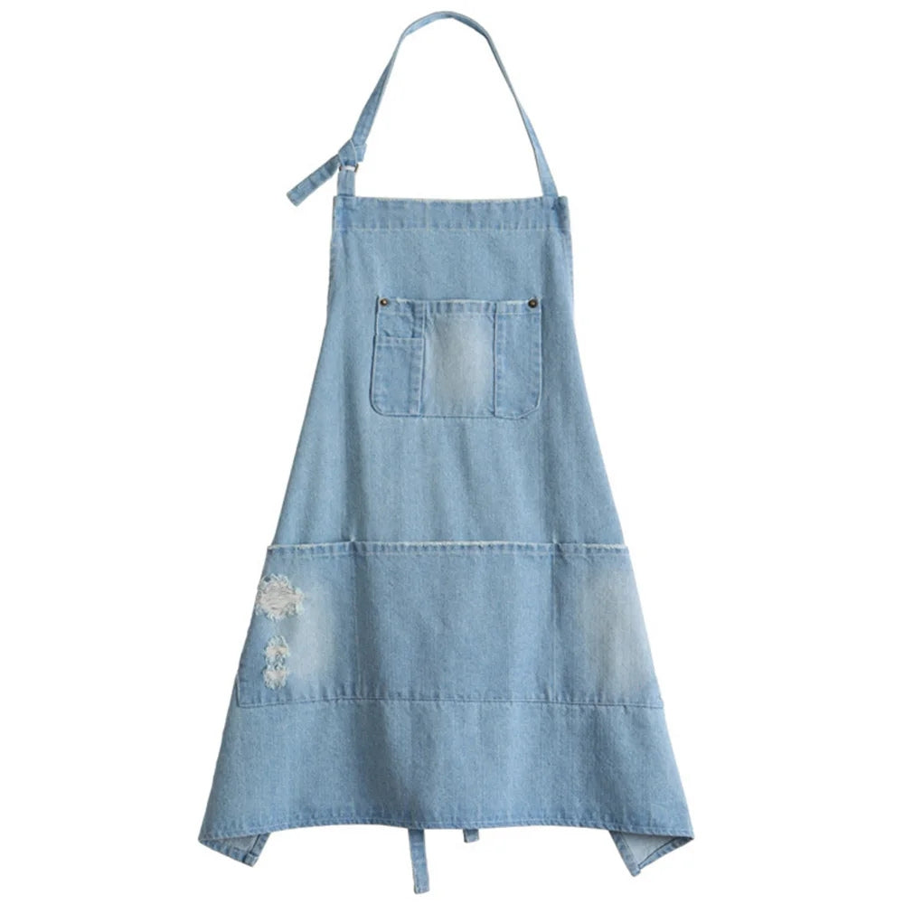 Durable Cotton Denim Front-Pocket Apron (Machine Washable)