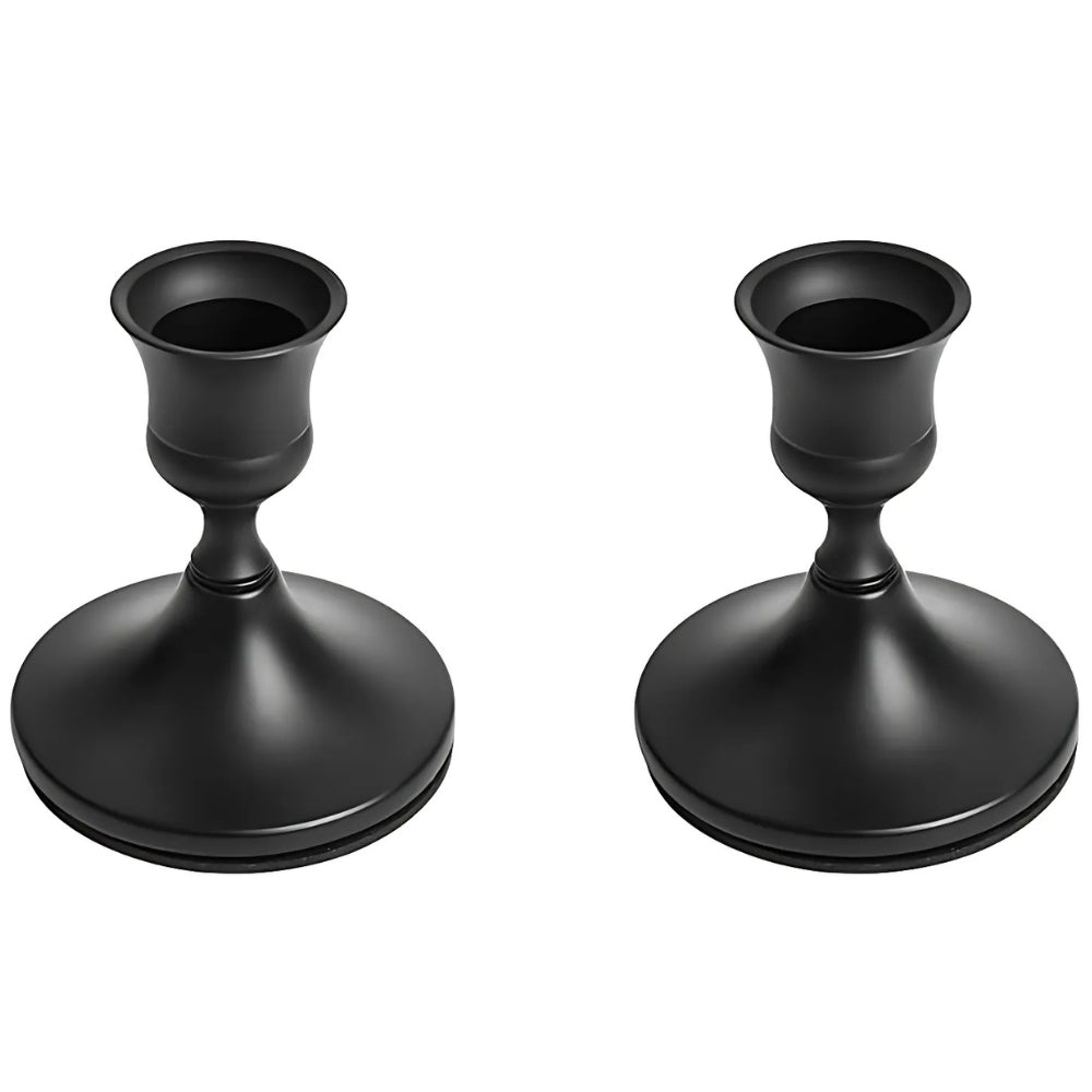 Durable Powder-Coated Iron Taper Candle Holders (Pair)