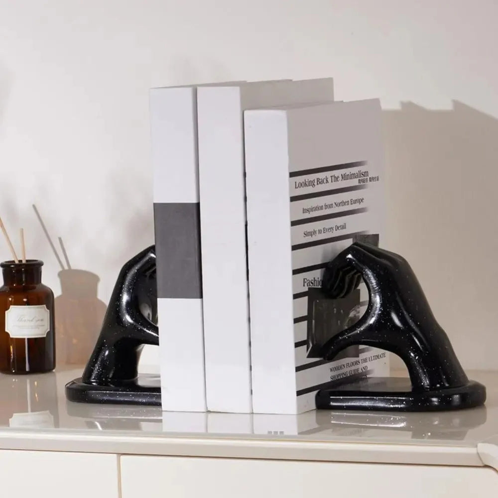 Durable Resin Heart Gesture Bookends (Non-Slip Base)