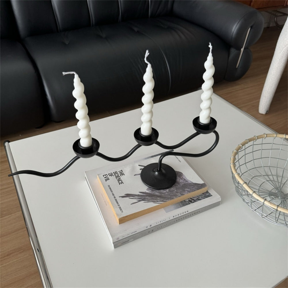 Durable Twisted Wave Iron Candle Holder (Triple-Arm)