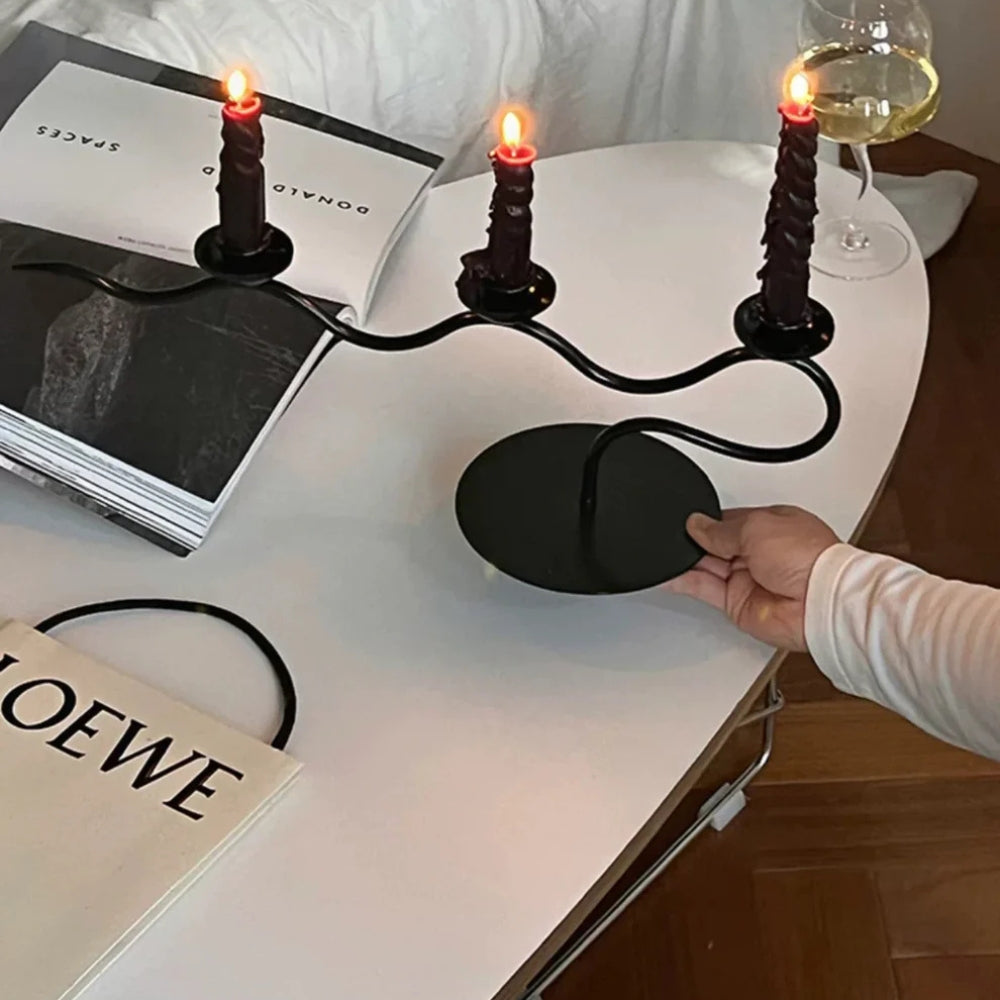 Durable Twisted Wave Iron Candle Holder (Triple-Arm)