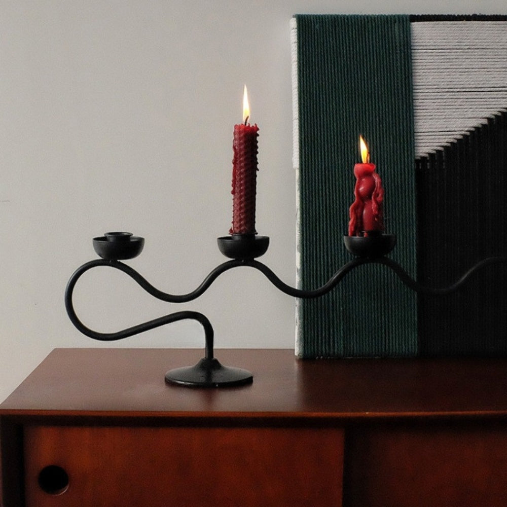 Durable Twisted Wave Iron Candle Holder (Triple-Arm)