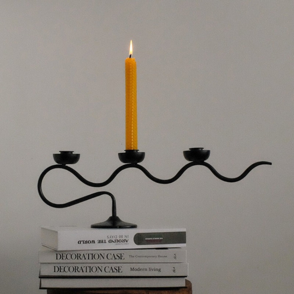 Durable Twisted Wave Iron Candle Holder (Triple-Arm)
