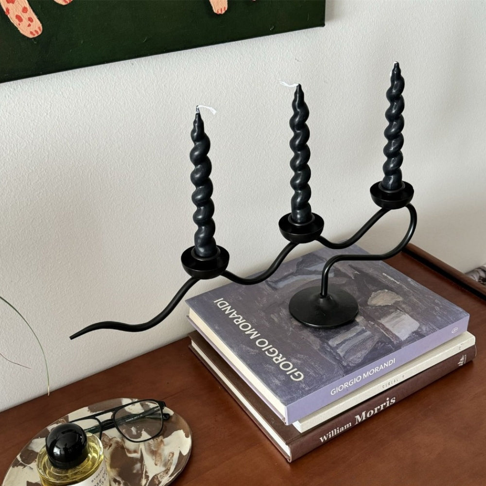 Durable Twisted Wave Iron Candle Holder (Triple-Arm)