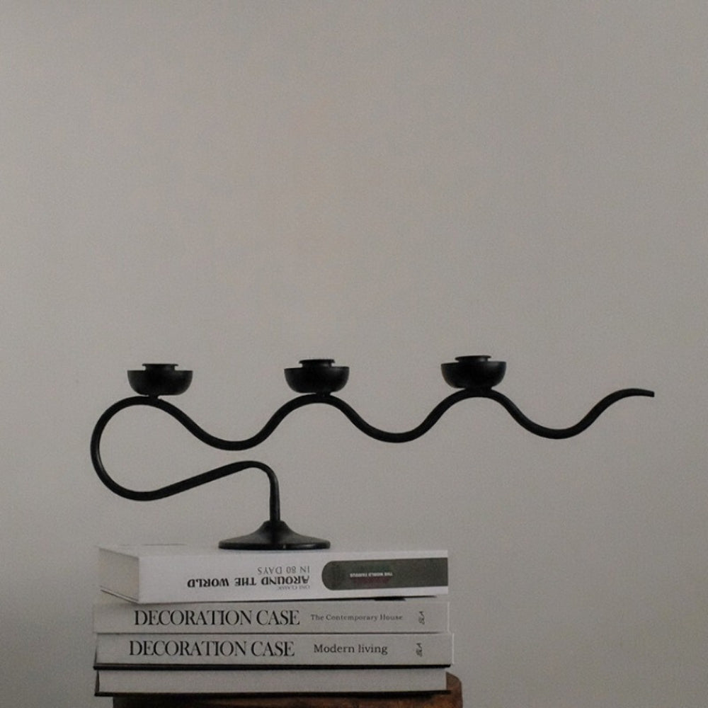 Durable Twisted Wave Iron Candle Holder (Triple-Arm)