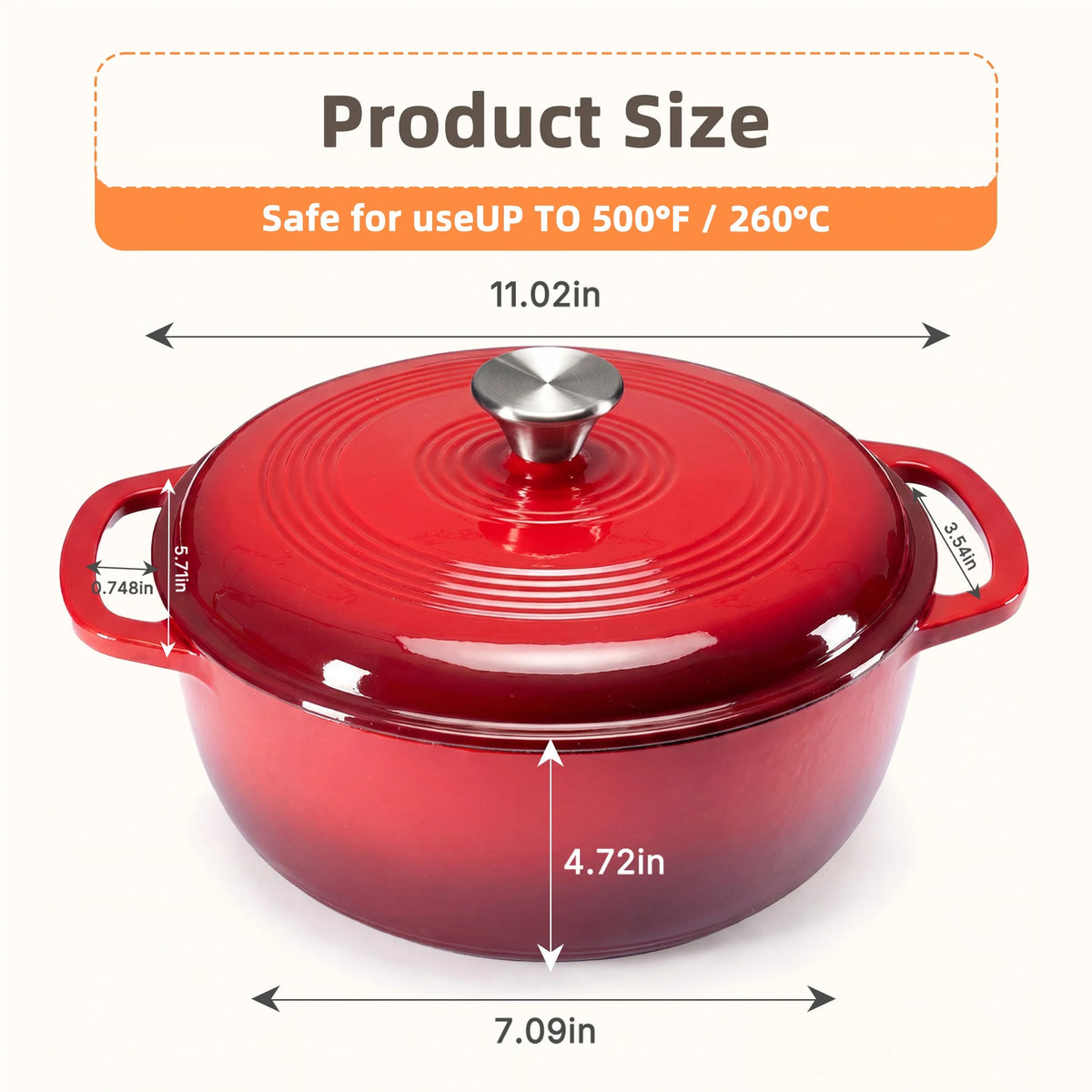 Dutch Oven Enameled Cast Iron 6-Quart Moisture-Sealing Lid