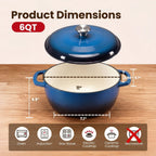 Dutch Oven Enameled Cast Iron 6-Quart Moisture-Sealing Lid
