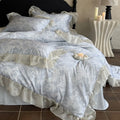 Duvet Cover 4-Piece Satin Jacquard Floral Relief & Ruffle