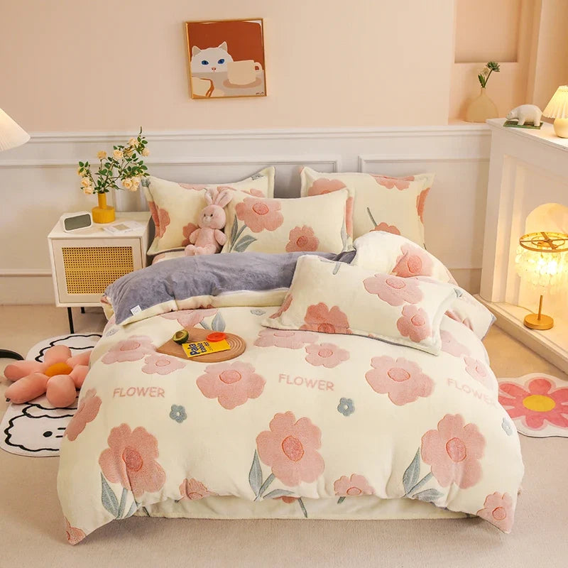 Duvet Cover Double-Sided Teddy Fleece Zippered & Machine-Washable