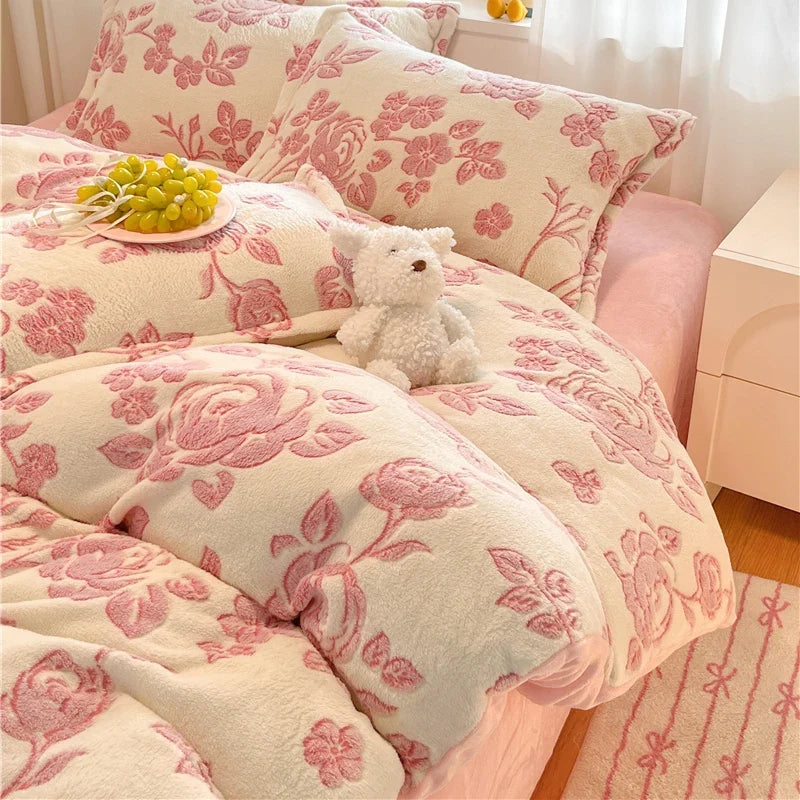Duvet Cover Flannel Extra-Soft Warm Pastel Floral 1-Piece