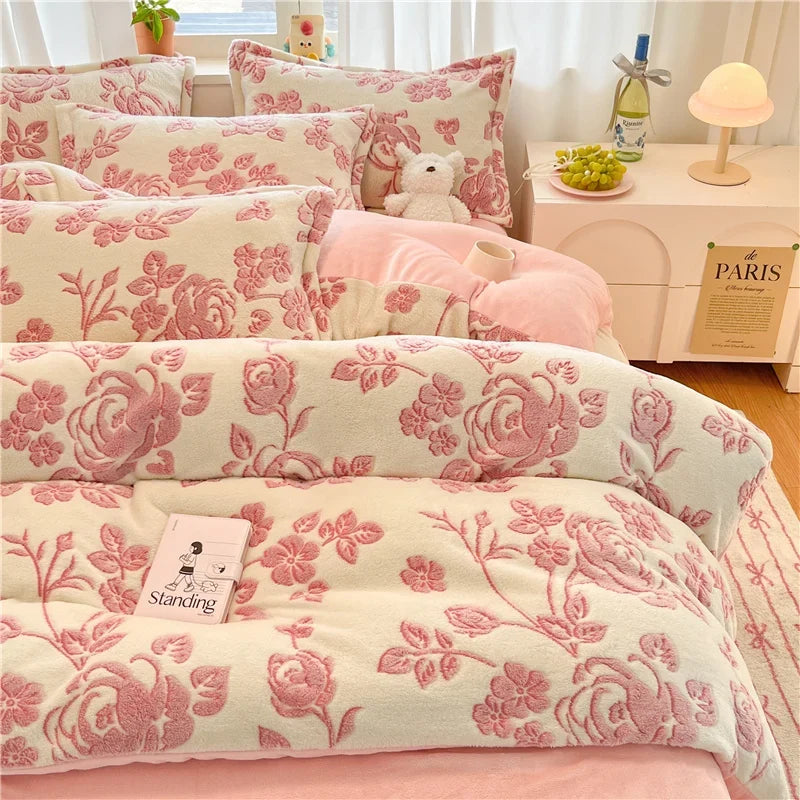 Duvet Cover Flannel Extra-Soft Warm Pastel Floral 1-Piece