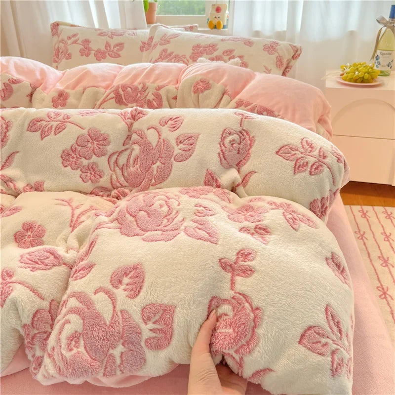 Duvet Cover Flannel Extra-Soft Warm Pastel Floral 1-Piece