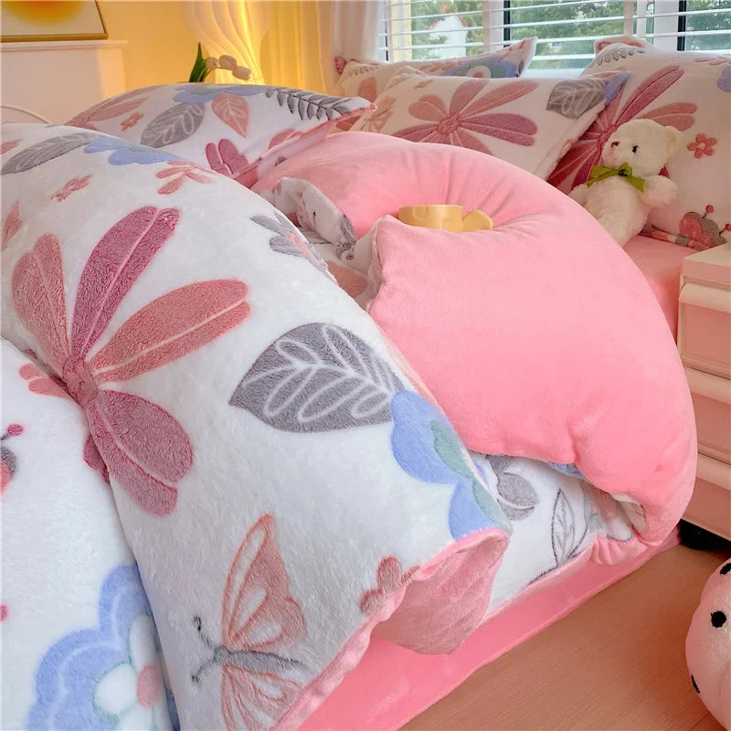Duvet Cover Flannel Extra-Soft Warm Pastel Floral 1-Piece