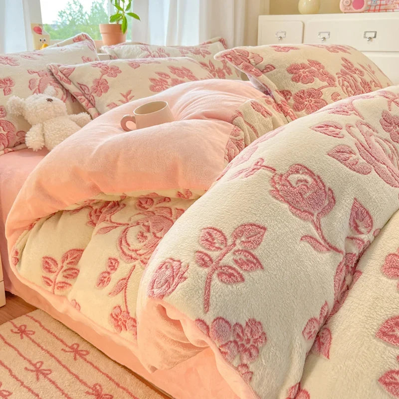 Duvet Cover Flannel Extra-Soft Warm Pastel Floral 1-Piece