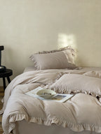 Duvet Cover & Pillowcase Set Cotton-Linen Blend Ruffled Edge