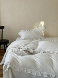Duvet Cover & Pillowcase Set Cotton-Linen Blend Ruffled Edge