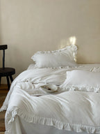 Duvet Cover & Pillowcase Set Cotton-Linen Blend Ruffled Edge