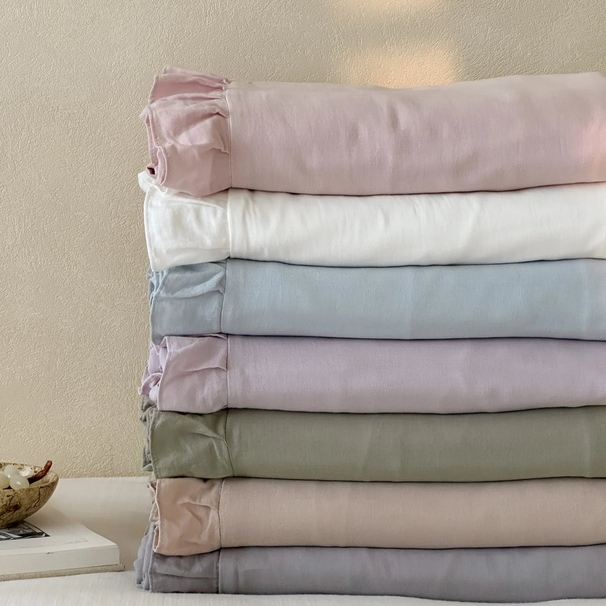 Duvet Cover & Pillowcase Set Cotton-Linen Blend Ruffled Edge