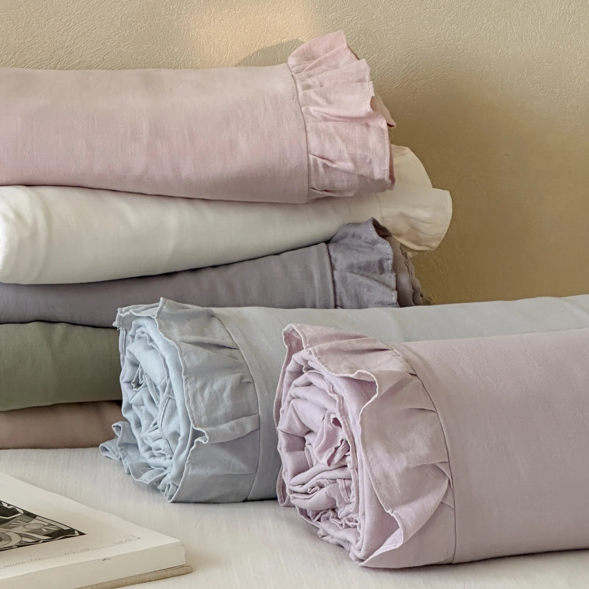 Duvet Cover & Pillowcase Set Cotton-Linen Blend Ruffled Edge
