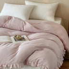 Duvet Cover & Pillowcase Set Cotton-Linen Blend Ruffled Edge