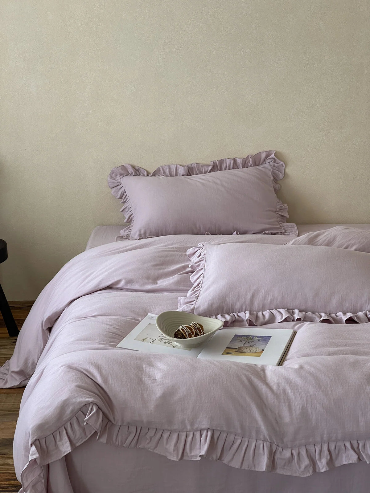 Duvet Cover & Pillowcase Set Cotton-Linen Blend Ruffled Edge
