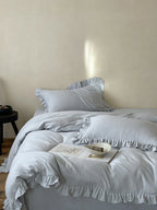 Duvet Cover & Pillowcase Set Cotton-Linen Blend Ruffled Edge