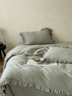 Duvet Cover & Pillowcase Set Cotton-Linen Blend Ruffled Edge