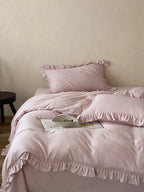 Duvet Cover & Pillowcase Set Cotton-Linen Blend Ruffled Edge