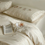 Duvet Cover Set 100% Cotton Floral Embroidery