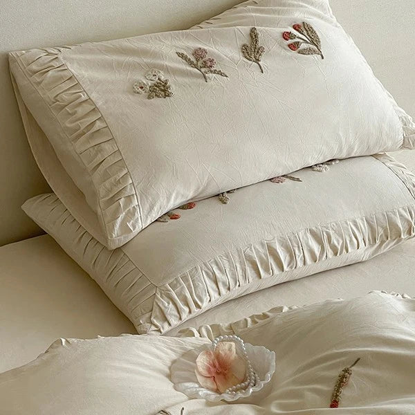 Duvet Cover Set 100% Cotton Floral Embroidery