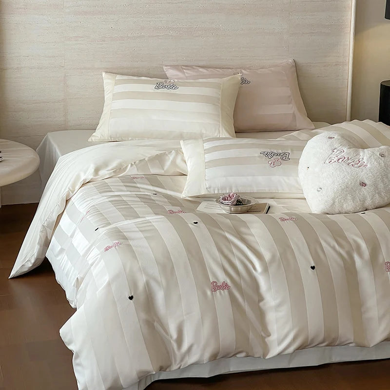 Duvet Cover Set 100% Cotton Percale Striped Jacquard