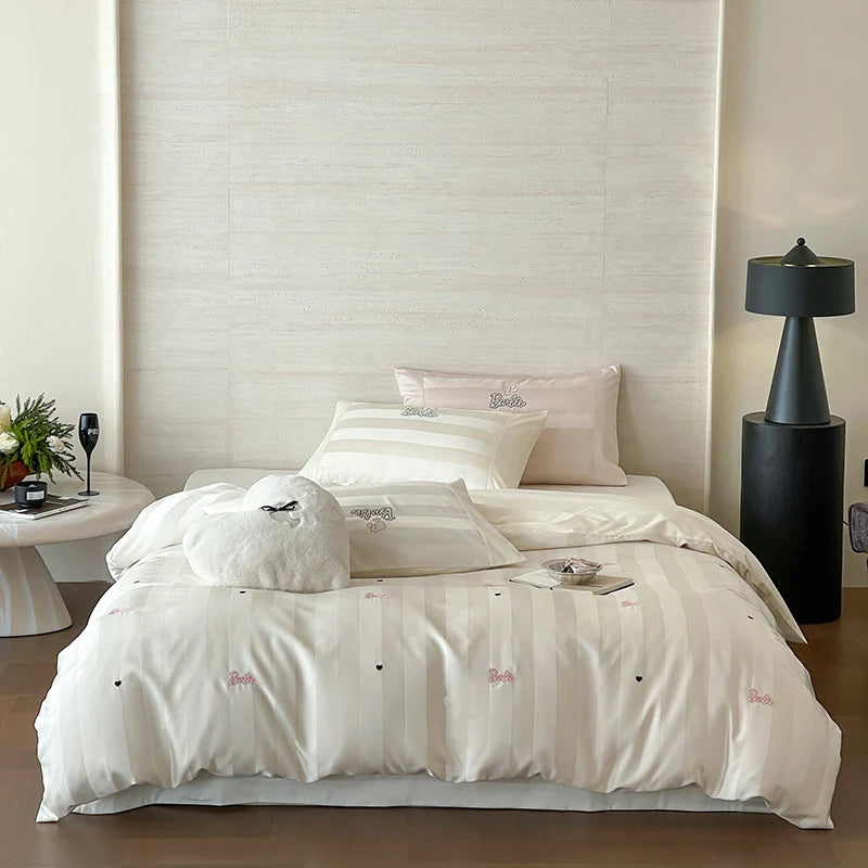 Duvet Cover Set 100% Cotton Percale Striped Jacquard