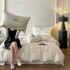 Duvet Cover Set 100% Cotton Percale Striped Jacquard