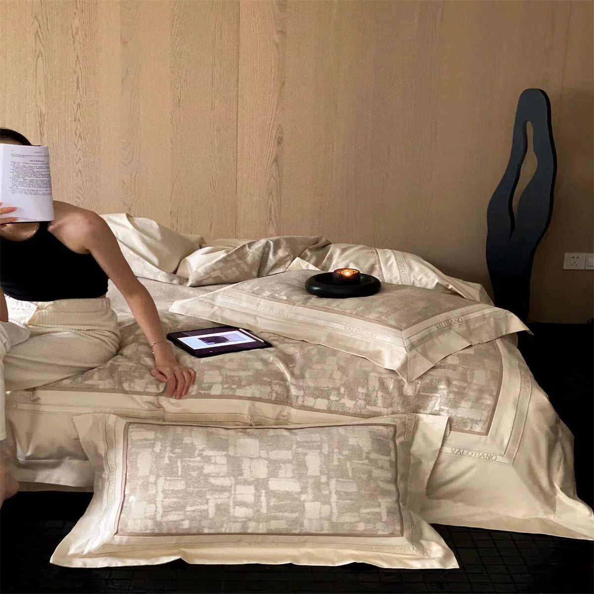 Duvet Cover Set 100% Cotton Satin Jacquard Relief