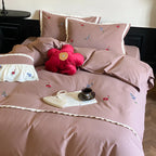 Duvet Cover Set 4-Piece Cotton Satin Embroidered Wildflower