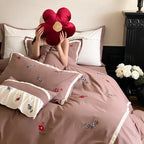 Duvet Cover Set 4-Piece Cotton Satin Embroidered Wildflower