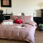 Duvet Cover Set 4-Piece Cotton Satin Embroidered Wildflower