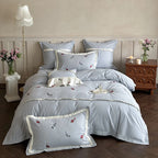 Duvet Cover Set 4-Piece Cotton Satin Embroidered Wildflower