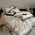 Duvet Cover Set 4-Piece Reversible Jacquard Ruffle Border
