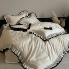 Duvet Cover Set 4-Piece Reversible Jacquard Ruffle Border